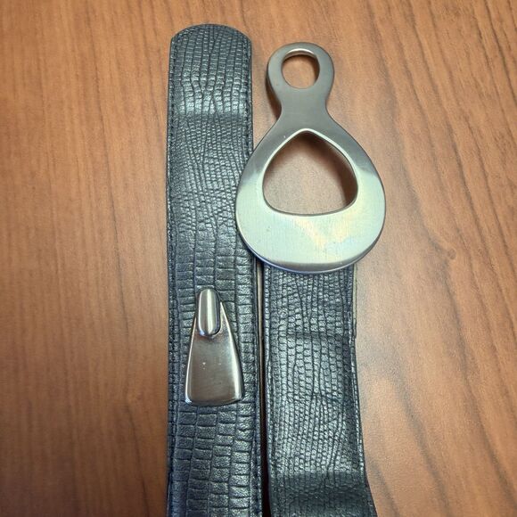 Doncaster Leather Belt M Black Textured Shimmer Wide Statement Buckle USA Y2K main image 6